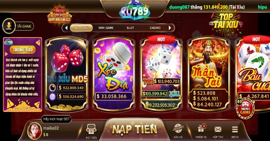 Giới thiệu giao diện game Tài Xỉu tại Ku789