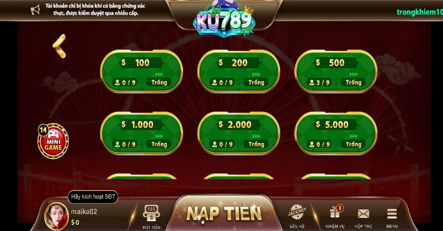 Giao diện bàn chơi Poker tại Ku789